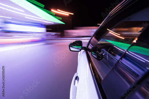 POV of car driving at night city with motion blur © Jag_cz