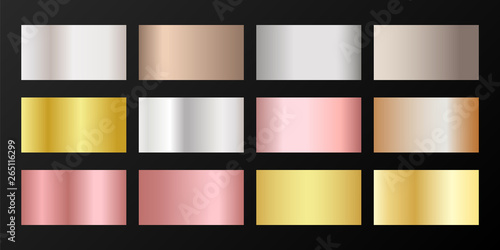 Silver, platinum, bronze, pink gold vector metallic gradients.