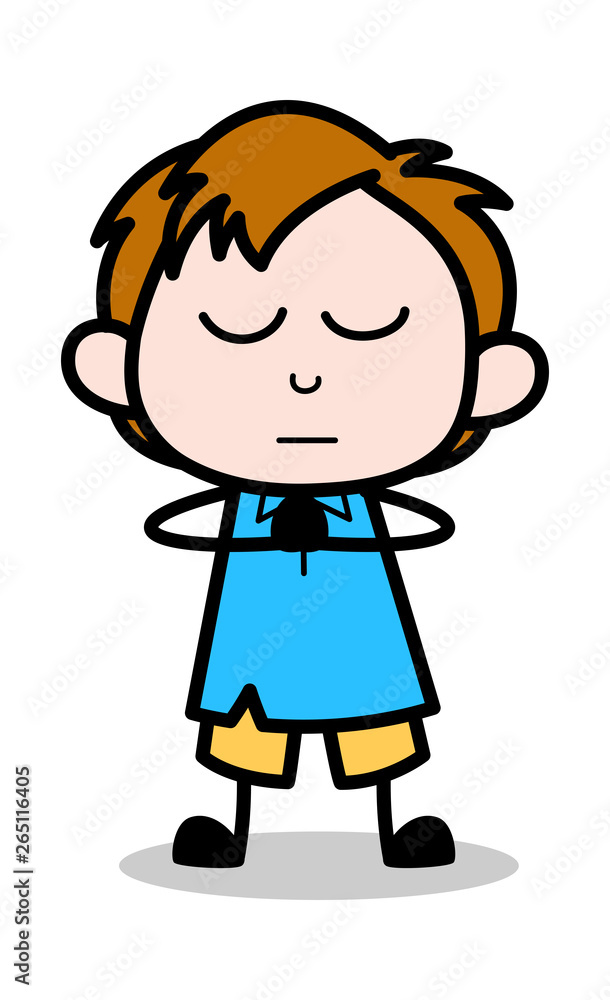 Doing Prayer - School Boy Cartoon Character Vector Illustration