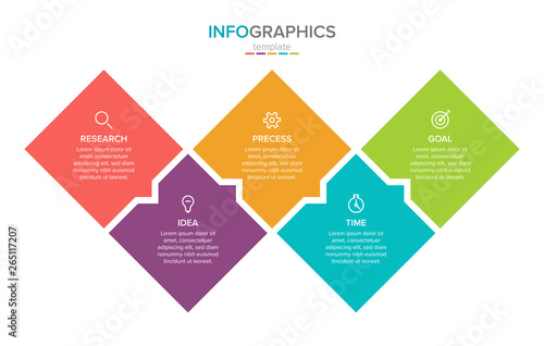 Vector infographic label template with icons. 5 options or steps. Infographics for business concept. Can be used for info graphics, flow charts, presentations, web sites, banners, printed materials.