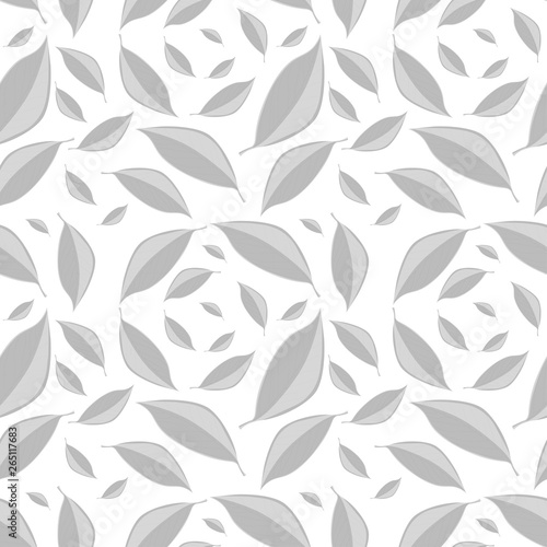 Vector white seamless texture with grey leaves