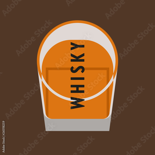 Glass of alcohol. Glass of whisky. Modernism style art. Geometric shapes art. View from above.