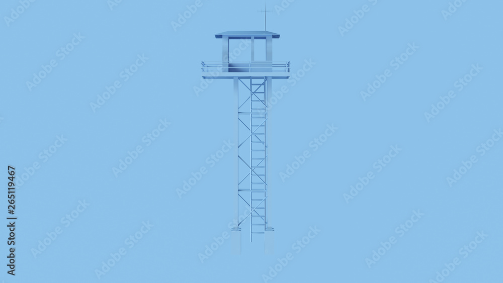 Pale Blue Tall Watch Tower with Ladder 3d illustration 