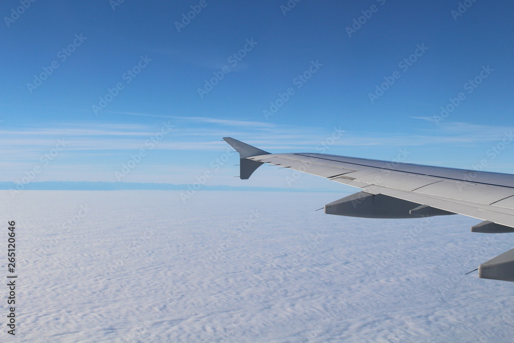 Fototapeta premium Blick aus einem Verkehrsflugzeug blauer Himmel