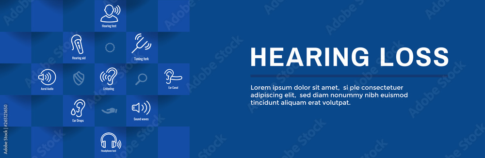 Hearing Aid or loss Web Header Banner w Sound Wave Images Set Hearing Aid or loss Web Header Banner w Sound Wave Images Set