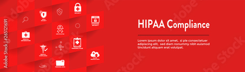 HIPAA Compliance Web Banner Header - Medical Icon Set and text