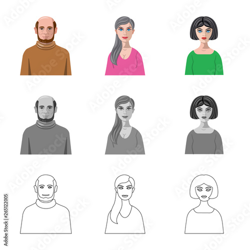 Vector design of hairstyle and profession  sign. Set of hairstyle and character  stock vector illustration.