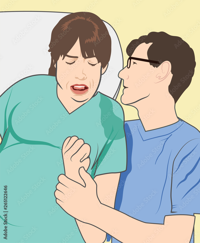 Fototapeta premium Pregnancy labor position - sitting up, with a support person