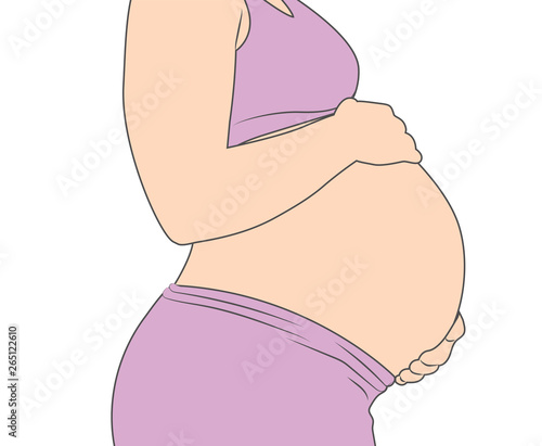 Pregnant woman holding stomach - side image of pregnancy