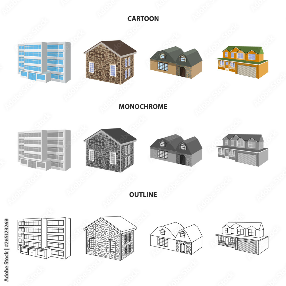 Vector illustration of facade and housing logo. Set of facade and infrastructure stock vector illustration. Vector illustration of facade and housing logo. Set of facade and infrastructure stock vector illustration.
