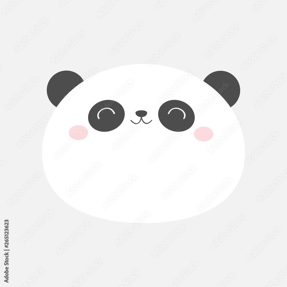 Panda bear round face icon. Black and white. Kawaii animal. Cute cartoon character. Funny baby with eyes, nose, ears. Kids print. Love Greeting card. Flat design. Gray background. Isolated. Panda bear round face icon. Black and white. Kawaii animal. Cute cartoon character. Funny baby with eyes, nose, ears. Kids print. Love Greeting card. Flat design. Gray background. Isolated.