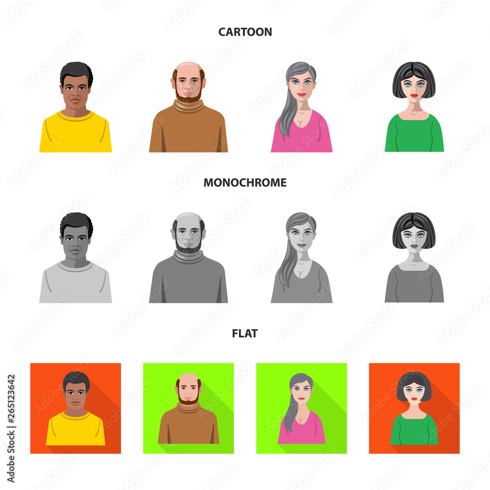 Isolated object of hairstyle and profession icon. Set of hairstyle and character stock symbol for web. Isolated object of hairstyle and profession icon. Set of hairstyle and character stock symbol for web.