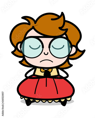 Pranayama Yoga Pose - Teenager Cartoon Intelligent Girl Vector Illustration