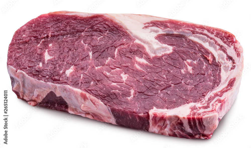 Raw Ribeye steak or beef steak on white background. Clipping path.