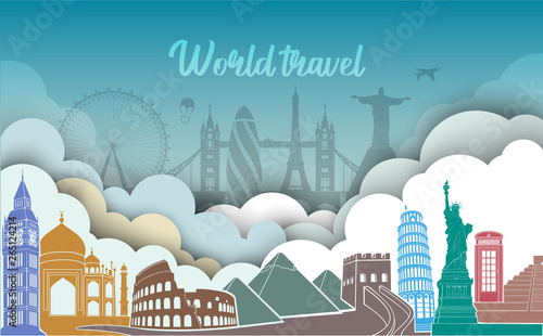 Travel, journey vector famous monuments of world.