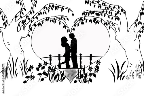 Silhouette of love on a white 