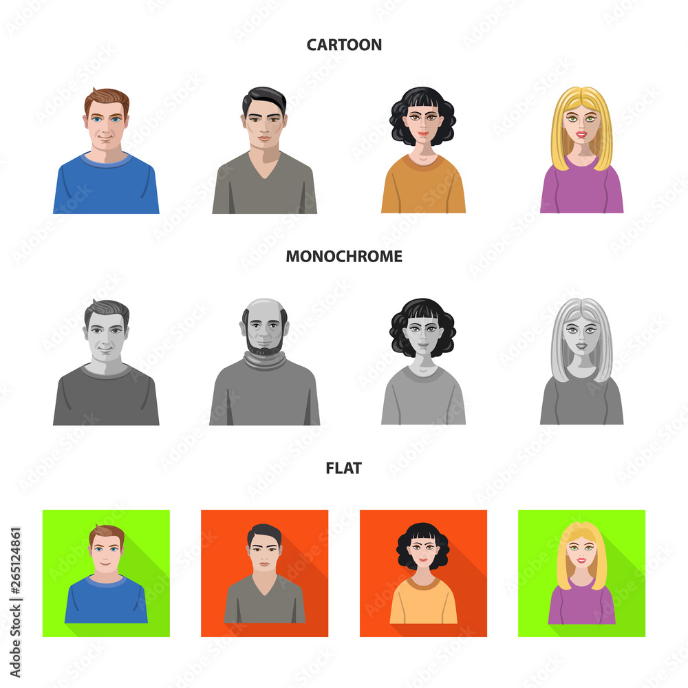 Isolated object of hairstyle and profession symbol. Collection of hairstyle and character stock symbol for web. Isolated object of hairstyle and profession symbol. Collection of hairstyle and character stock symbol for web.