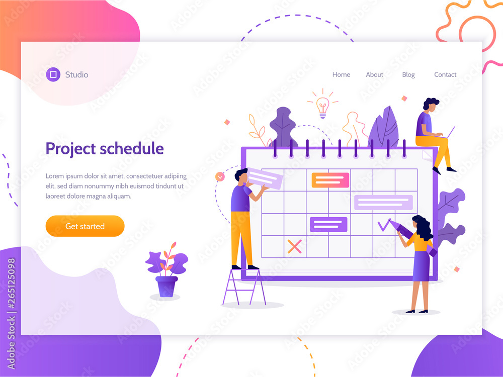 Project schedule. Time management web banner. Calendar with tasks. Flat vector illustration.