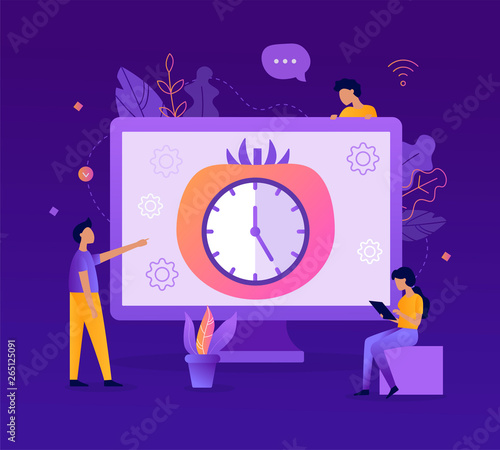 Pomodoro technique concept. Time management concept. Flat vector illustration.