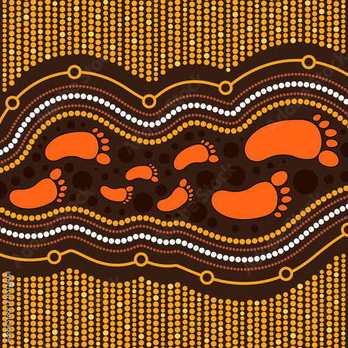 Illustration based on aboriginal style of dot background. Family concept