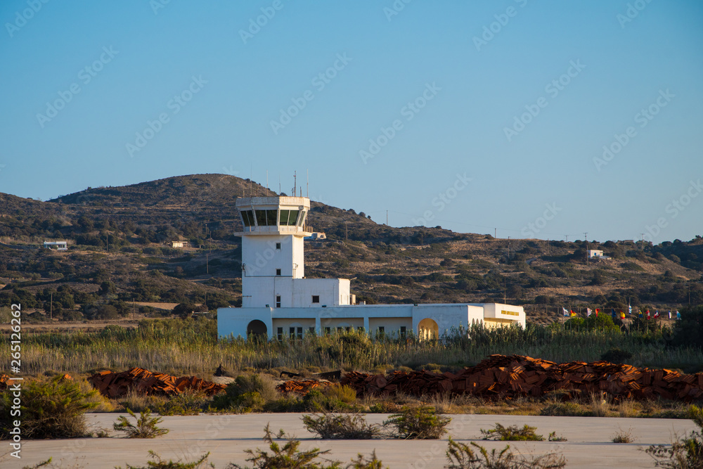 Local airport building at Milos island in Greece