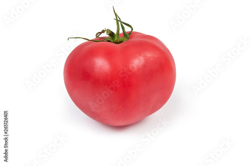 Pink tomato close-up on a white background