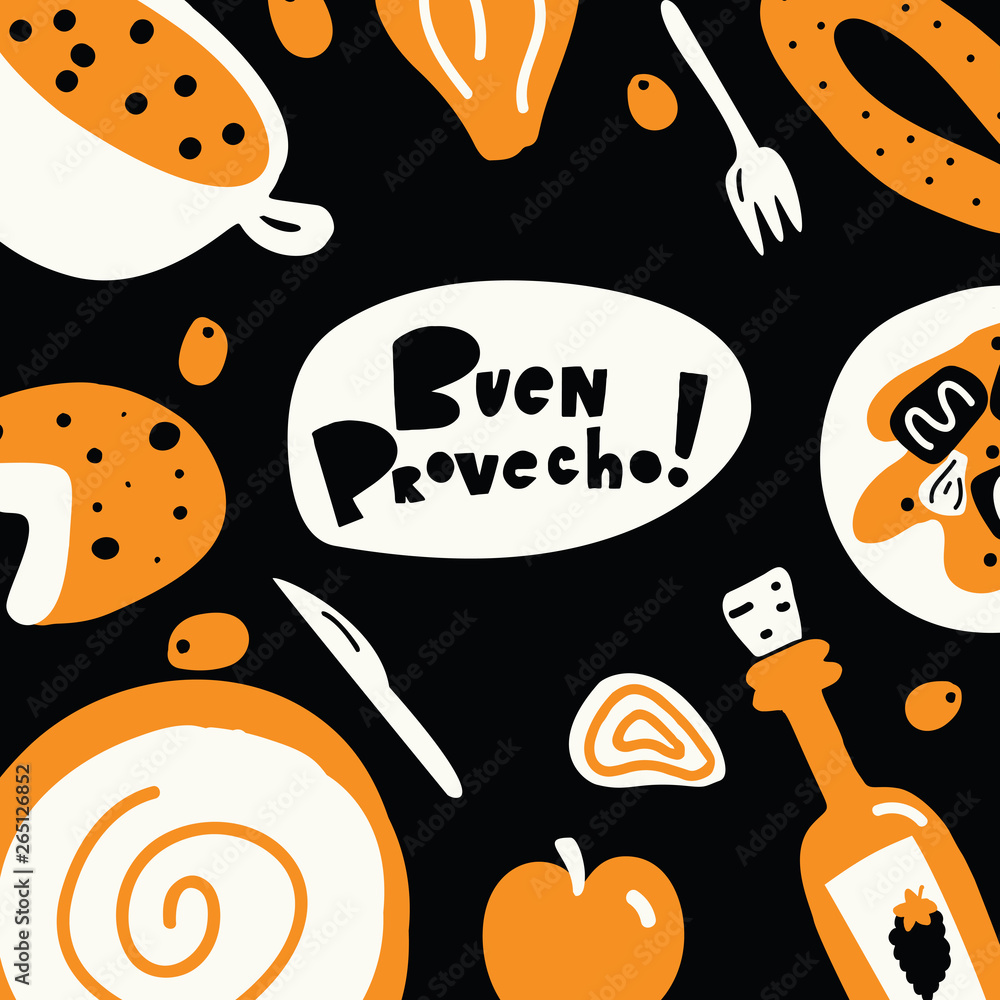 Spanish Food Menu Template Concept Hand Drawn Illustrationand Phrase