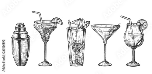 Shaker and exotic cocktails set