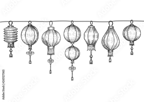 Hanging chinese sky lanterns set