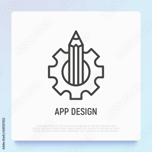 App design thin line icon: pencil and wheel. Modern vector illustration.