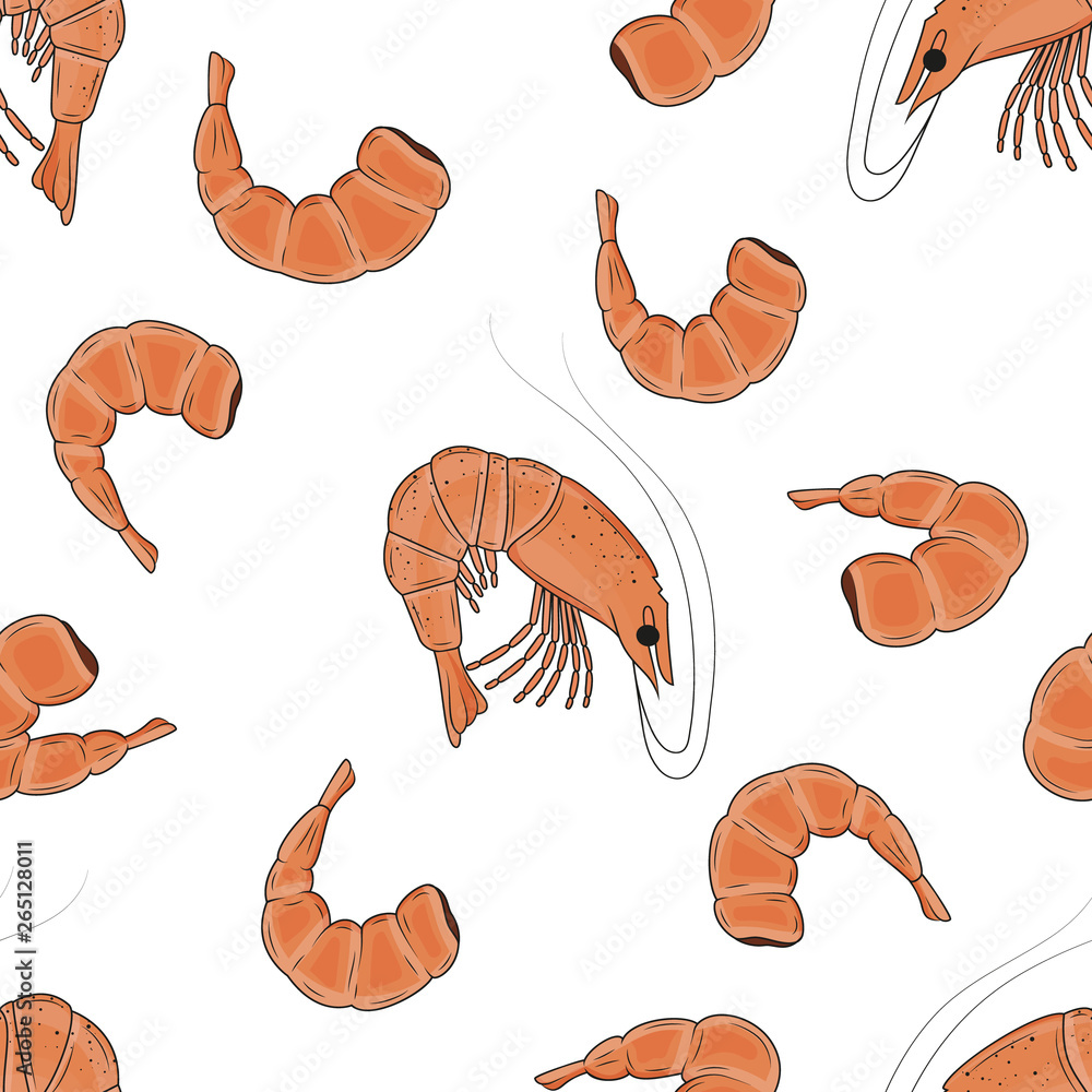 Seamless pattern made from shrimps. hand drawn. sea food. vector illustration. endless picture. Seamless pattern made from shrimps. hand drawn. sea food. vector illustration. endless picture.