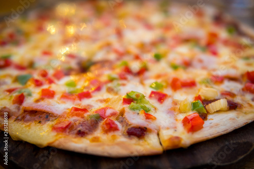 fresh sliced pizza with vegetables