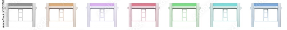 Set of kiosks different colors isolated on white background. Mock up for your advertising, text and posters Set of kiosks different colors isolated on white background. Mock up for your advertising, text and posters