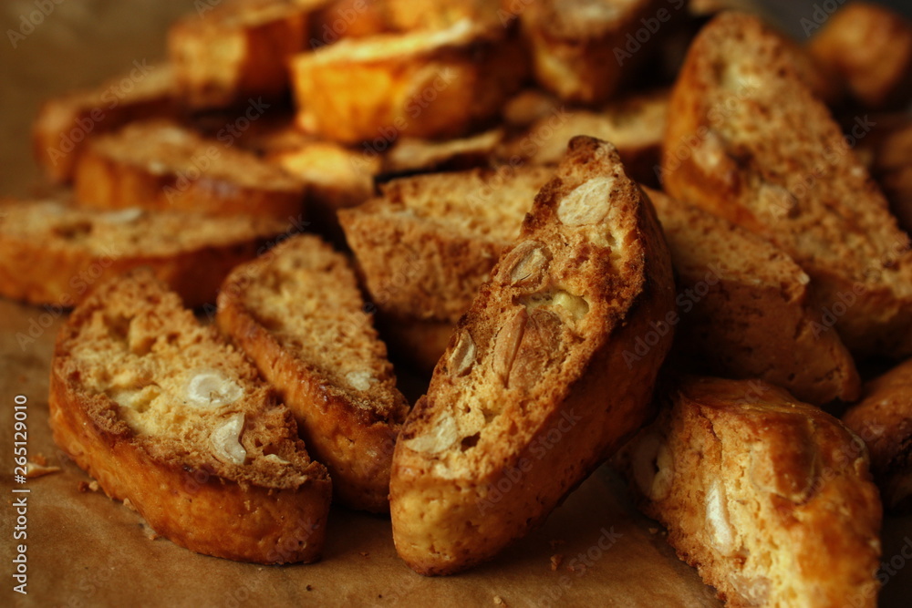 Italian cantuccini cookies on baking paper Italian cantuccini cookies on baking paper
