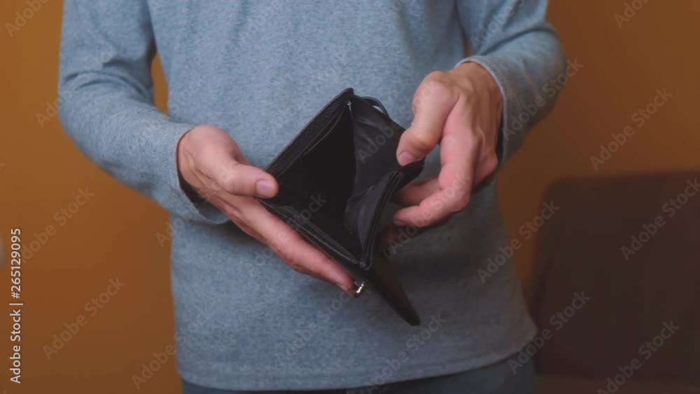 man bankrupt arrears showing empty wallet with no money. poverty ...