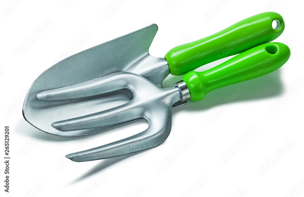 Obraz premium garden fork and hand spade isolated on white