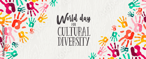 Cultural Diversity Day banner of color human hands