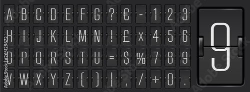 Airline flip board light alphabet to display departure information and timetable. Vector illustration.