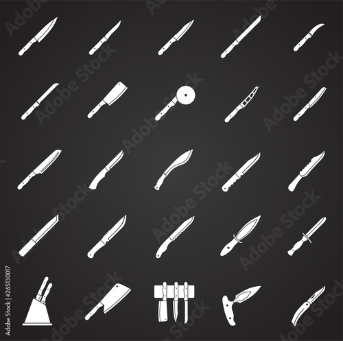 Knifes icons set on black background for graphic and web design. Simple vector sign. Internet concept symbol for website button or mobile app.