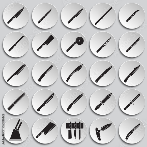 Knifes icons set on plates background for graphic and web design. Simple vector sign. Internet concept symbol for website button or mobile app.