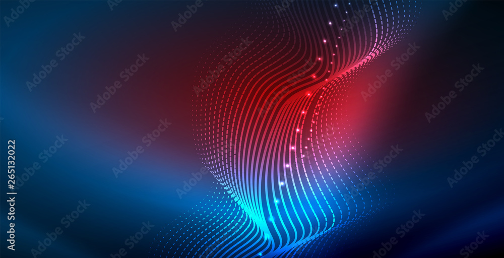 Glowing abstract wave on dark, shiny motion, magic space light. Vector techno abstract background Glowing abstract wave on dark, shiny motion, magic space light. Vector techno abstract background