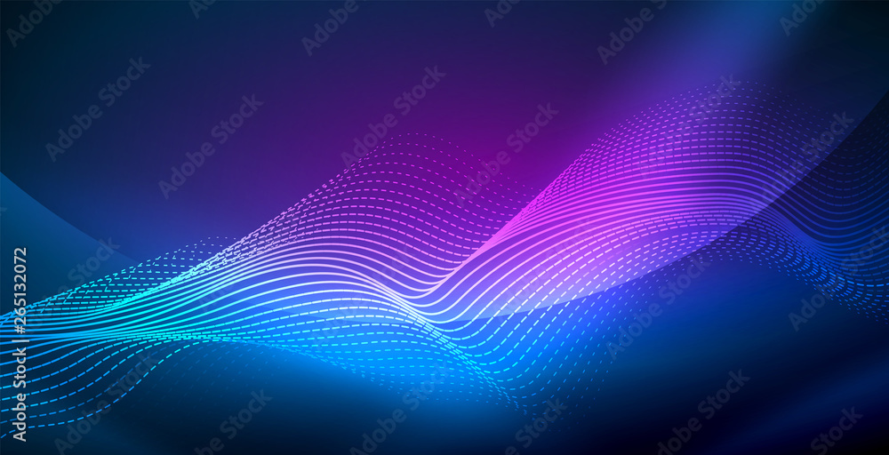 Glowing abstract wave on dark, shiny motion, magic space light. Vector techno abstract background Glowing abstract wave on dark, shiny motion, magic space light. Vector techno abstract background