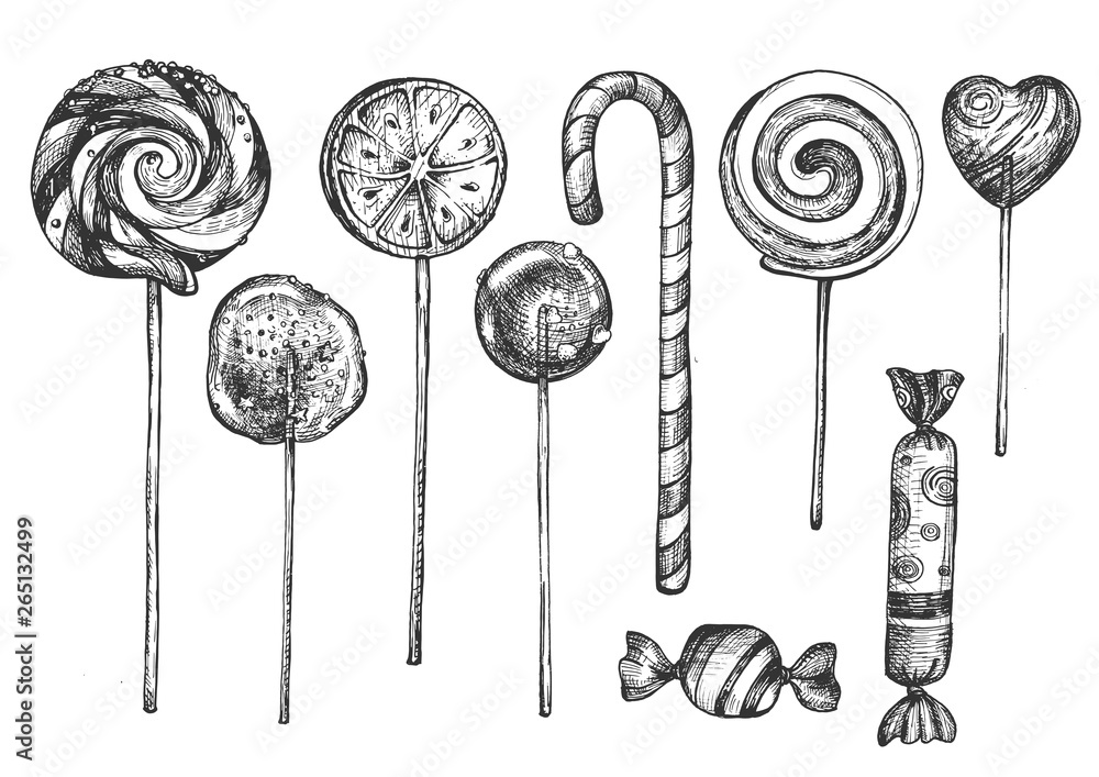 Plakat Variety sweet lollipops desserts set