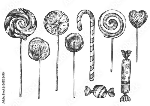 Variety sweet lollipops desserts set