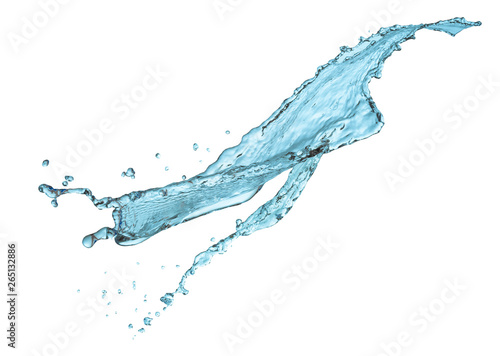Blue water, water splash isolated on white background