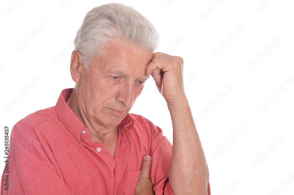 Portrait of sad senior man with headache isolated Portrait of sad senior man with headache isolated