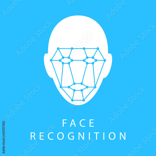 Icon of identity biometric verification sign. Face recognition system. Scanning grid tehnology vector symbol.