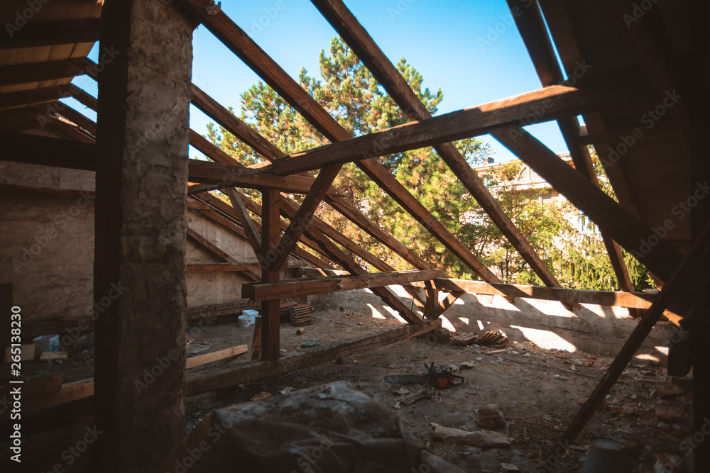the old roof is about to be replaced by new modern roof. the old roof is about to be replaced by new modern roof.