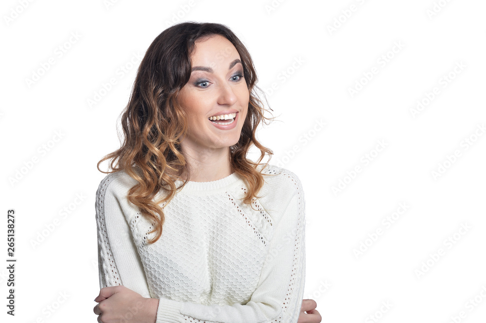 Portrait of young woman on white background Portrait of young woman on white background