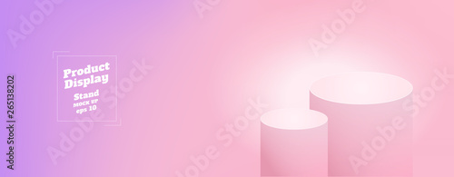 Vector,Empty subtle gradient purple to pink color studio round kiosk stand background ,product display with copy space for display of content design.Banner for advertise product on website.